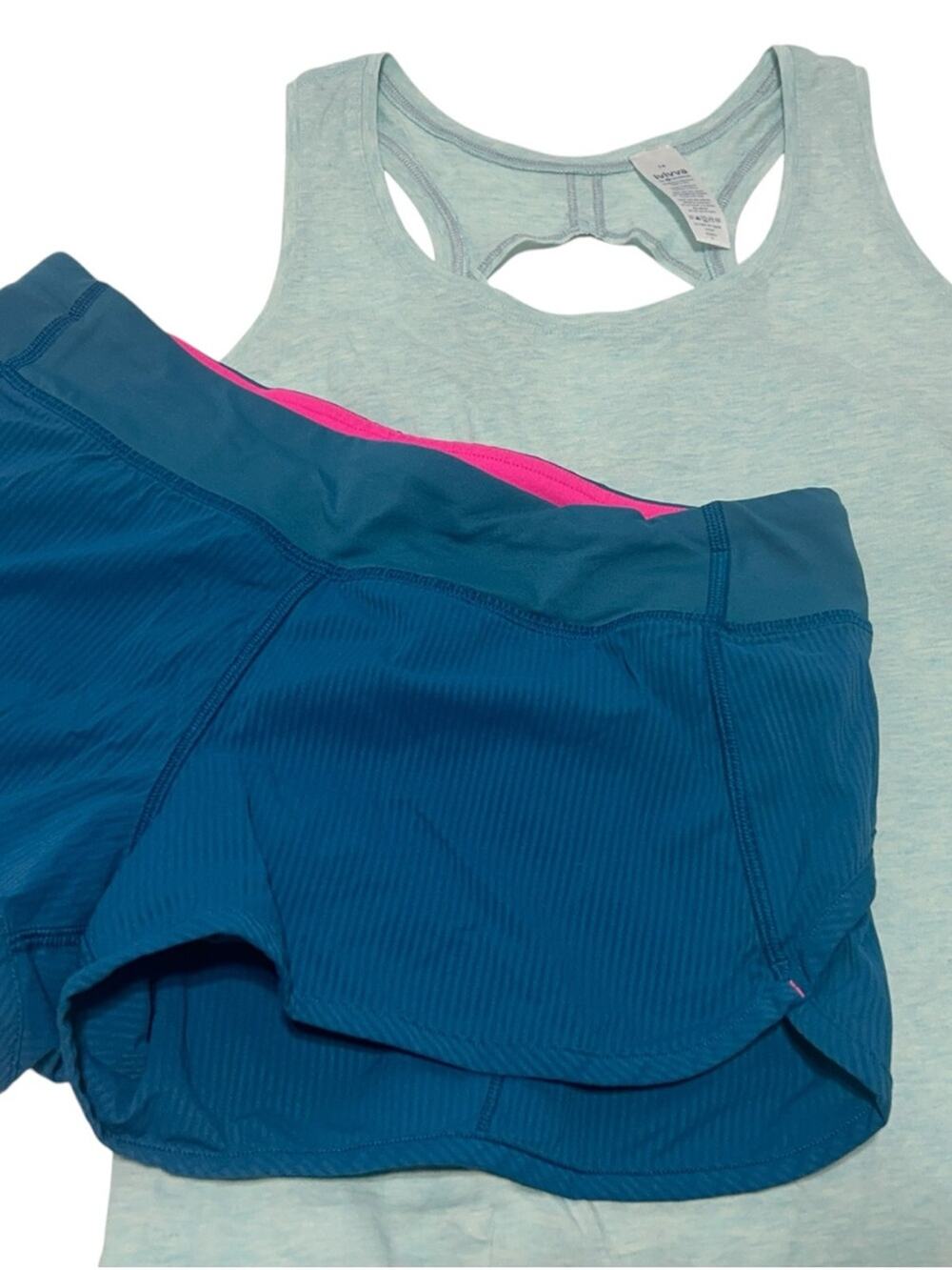 Ivivva by Lululemon Girls Size 14 Activewear Set Teal Tank Blue Shorts